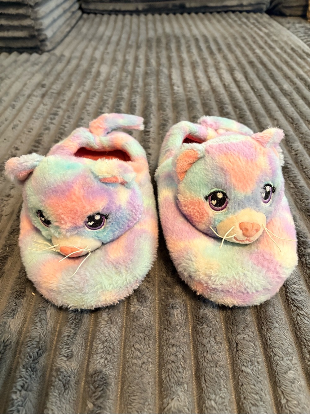 Build-A-Bear Pastel Rainbow Plush Cat Slippers - Multicolor